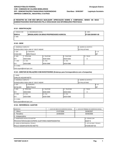 Thumbnail Brasil Agro Financial Statement fy2007