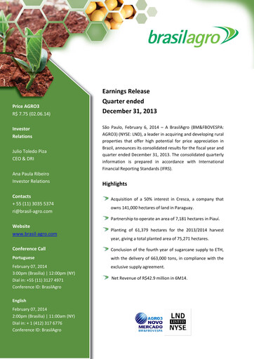Miniature BrasilAgro Rapport trimestriel fy2014-q2
