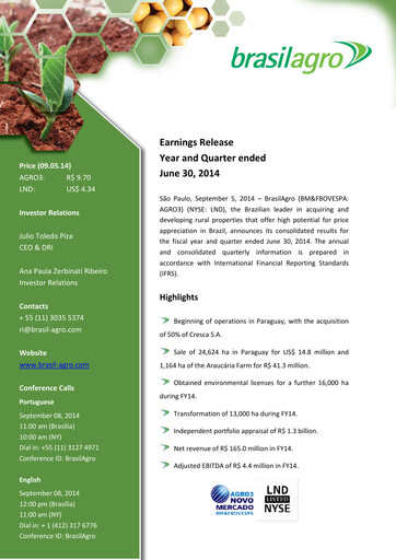 Miniature BrasilAgro Rapport trimestriel fy2014-q4