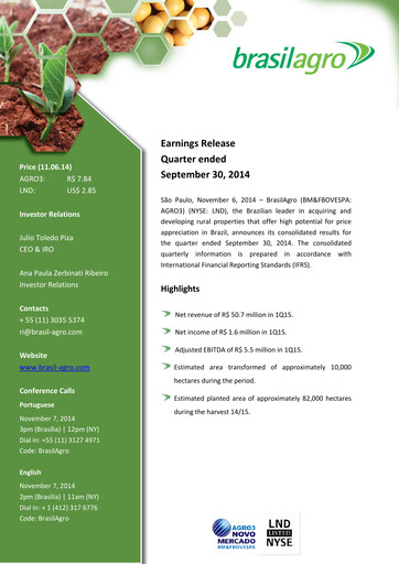 Miniature BrasilAgro Rapport trimestriel fy2015-q1