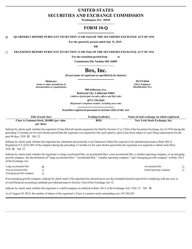 Vorschaubild Box, Inc. Quartalsbericht 2020-q2