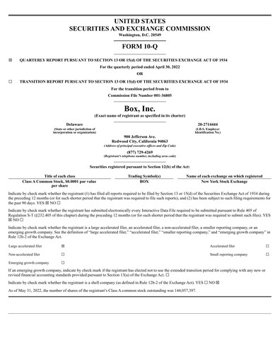 Vorschaubild Box, Inc. Quartalsbericht 2023-q1