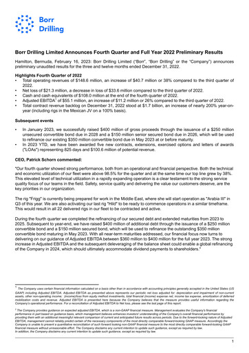 Thumbnail Borr Drilling
 Quarterly Report 2022-q4