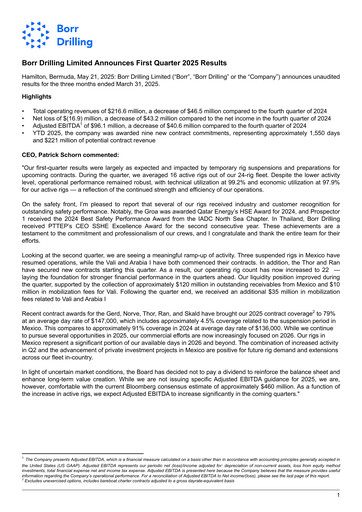 Thumbnail Borr Drilling
 Quarterly Report 2025-q1