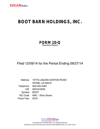 Vorschaubild Boot Barn Holdings
 Quartalsbericht 2015-q2