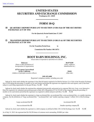 Vorschaubild Boot Barn Holdings
 Quartalsbericht 2016-q1
