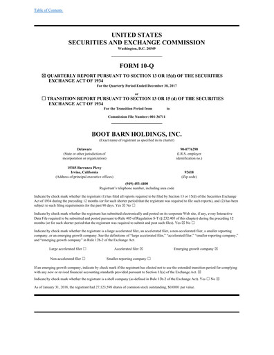 Vorschaubild Boot Barn Holdings
 Quartalsbericht 2018-q3