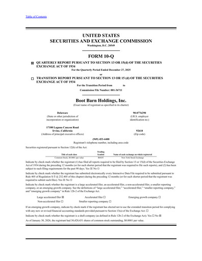 Thumbnail Boot Barn Holdings
 Quarterly Report 2026-q3