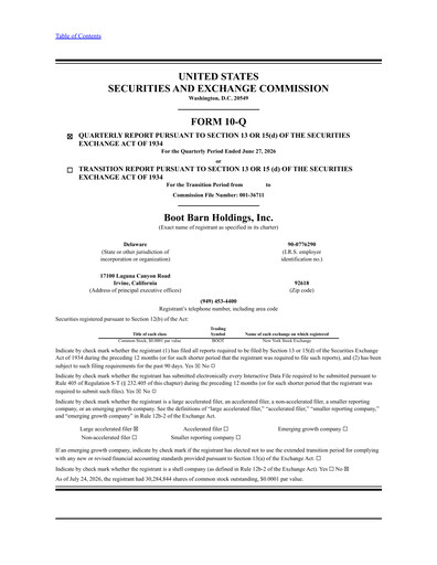 Thumbnail Boot Barn Holdings
 Quarterly Report 2027-q1