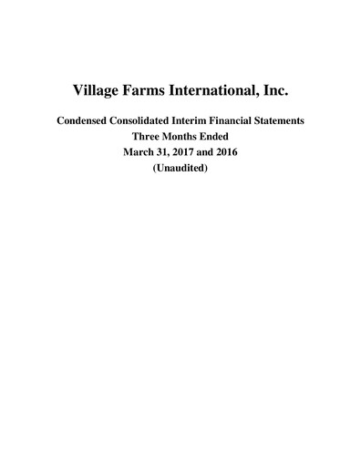 Thumbnail Village Farms International Quarterly Report 2017-q1