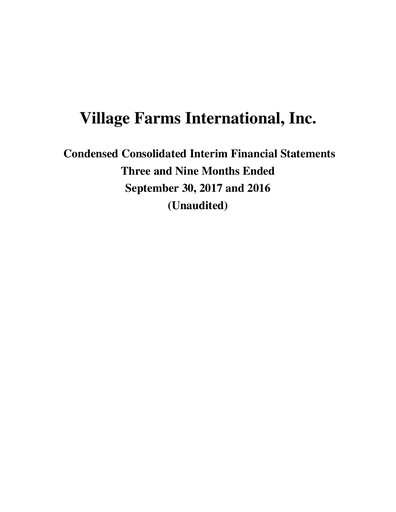 Thumbnail Village Farms International Quarterly Report 2017-q3