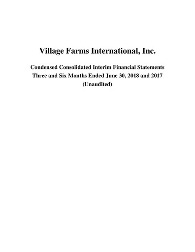 Thumbnail Village Farms International Quarterly Report 2018-q2