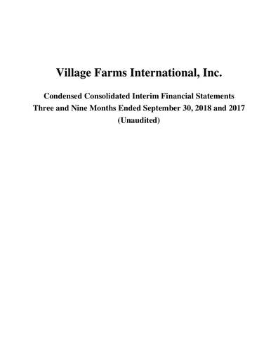 Thumbnail Village Farms International Quarterly Report 2018-q3