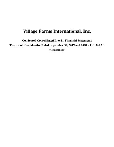 Thumbnail Village Farms International Quarterly Report 2019-q3