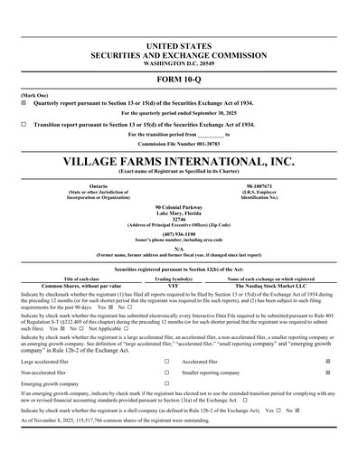 Thumbnail Village Farms International Quarterly Report 2025-q3