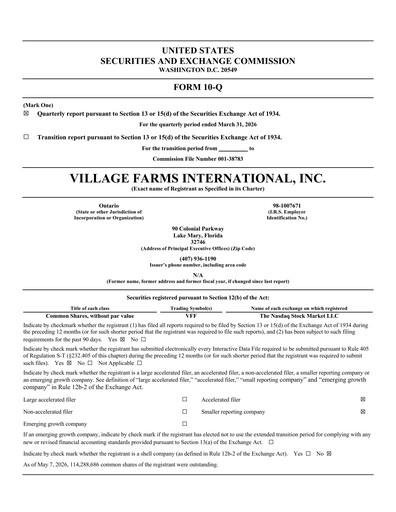 Thumbnail Village Farms International Quarterly Report 2026-q1