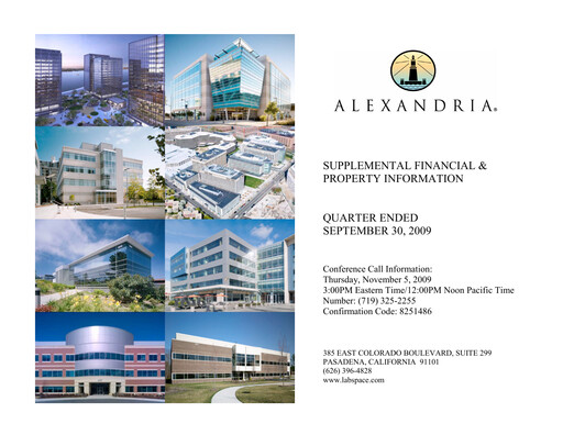 Thumbnail Alexandria Real Estate Equities
 Quarterly Report 2009-q3