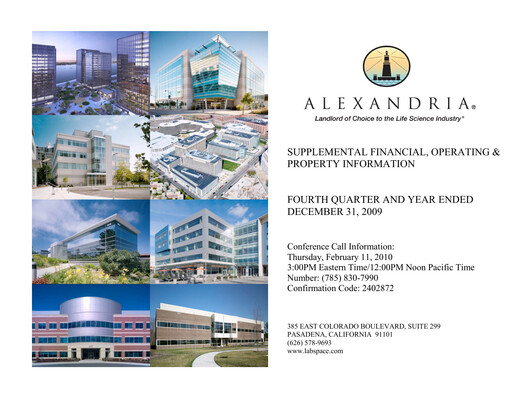 Thumbnail Alexandria Real Estate Equities
 Quarterly Report 2009-q4