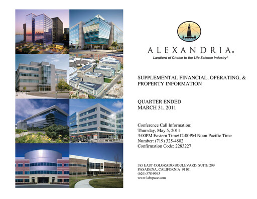 Thumbnail Alexandria Real Estate Equities
 Quarterly Report 2011-q1