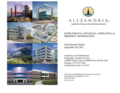 Thumbnail Alexandria Real Estate Equities
 Quarterly Report 2011-q3