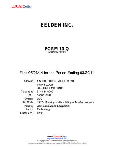 Thumbnail Belden Quarterly Report 2014-q1
