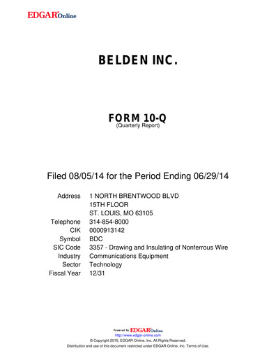 Thumbnail Belden Quarterly Report 2014-q2