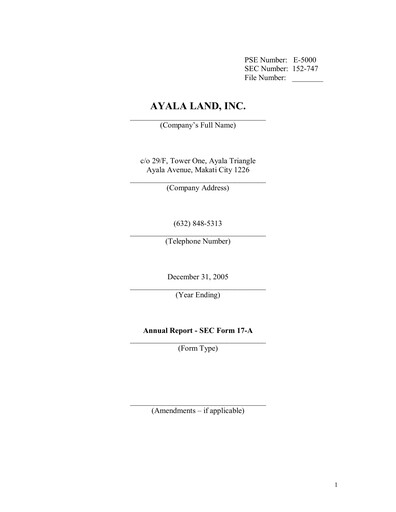 Thumbnail Ayala Land Annual Report 2005