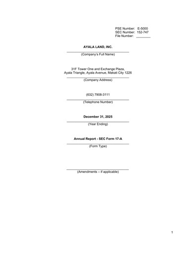 Thumbnail Ayala Land Annual Report 2025
