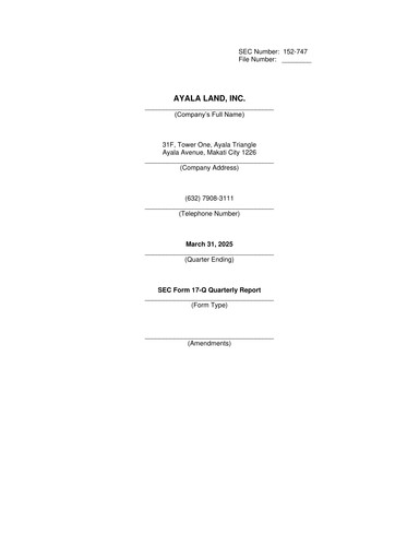 Thumbnail Ayala Land Quarterly Report 2025-q1