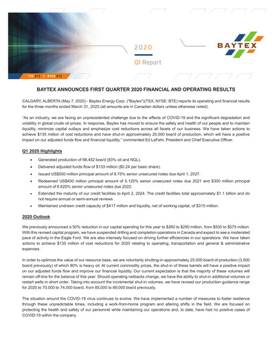 Thumbnail Baytex Energy
 Quarterly Report 2020-q1