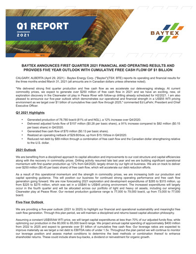 Thumbnail Baytex Energy
 Quarterly Report 2021-q1