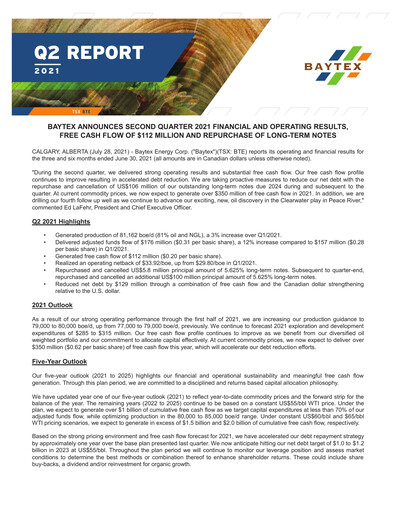Thumbnail Baytex Energy
 Quarterly Report 2021-q2