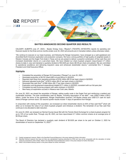 Thumbnail Baytex Energy
 Quarterly Report 2023-q2