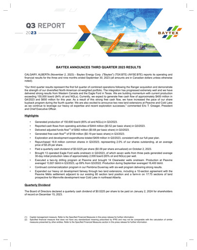 Thumbnail Baytex Energy
 Quarterly Report 2023-q3