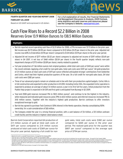 Thumbnail Barrick Gold Financial Statement 2008