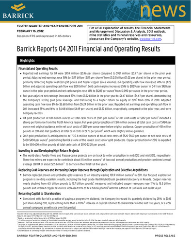 Thumbnail Barrick Gold Financial Statement 2011