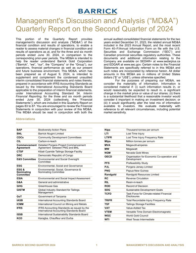 Thumbnail Barrick Gold Quarterly Report 2024-q2