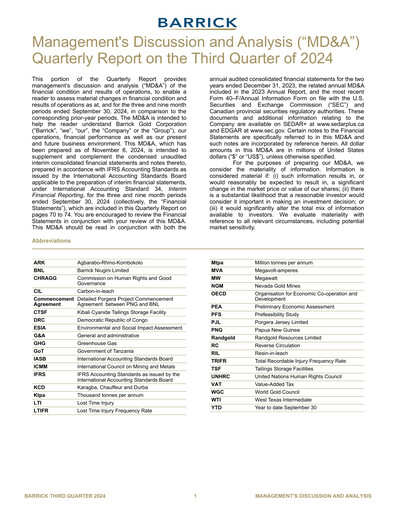Thumbnail Barrick Gold Quarterly Report 2024-q3