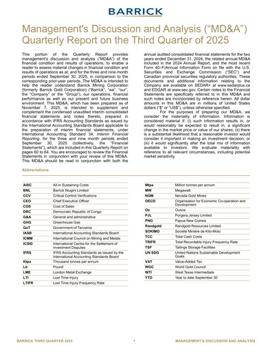 Thumbnail Barrick Gold Quarterly Report 2025-q3