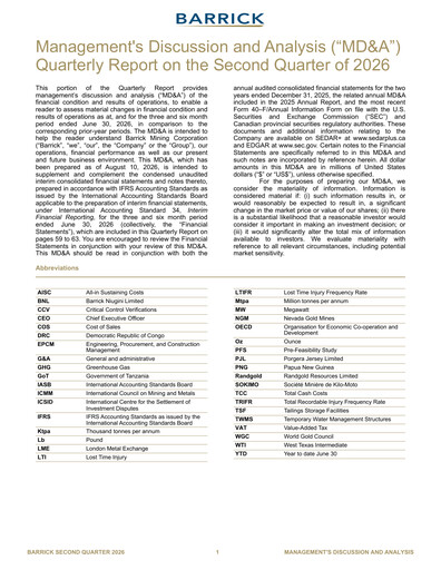 Thumbnail Barrick Gold Quarterly Report 2026-q2
