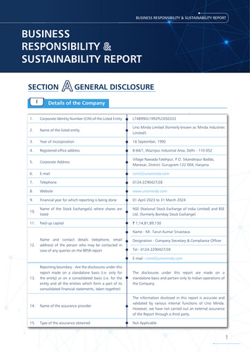 Thumbnail UNO Minda ESG Report 2023-2024