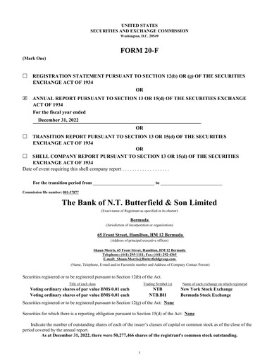 Thumbnail Bank of N. T. Butterfield & Son Annual Report 2022