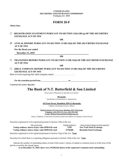 Thumbnail Bank of N. T. Butterfield & Son Annual Report 2025