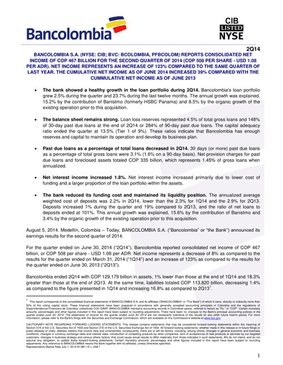 Thumbnail Grupo Cibest (Bancolombia) Financial Statement 2014-h1