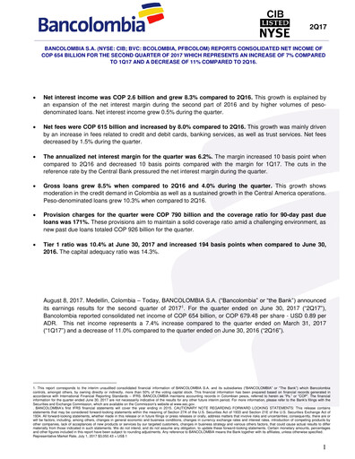 Thumbnail Grupo Cibest (Bancolombia) Financial Statement 2017-h1