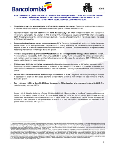 Thumbnail Grupo Cibest (Bancolombia) Financial Statement 2018-h1