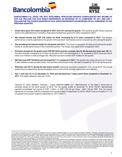 Thumbnail Grupo Cibest (Bancolombia) Financial Statement 2018