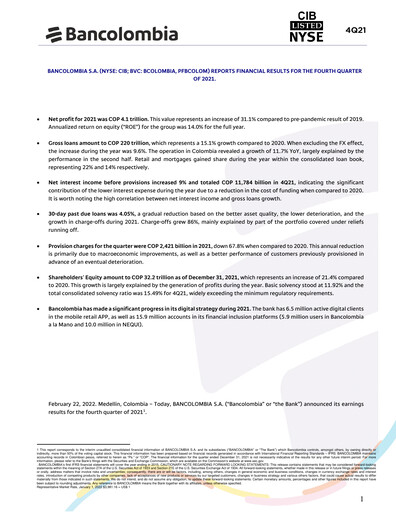 Thumbnail Grupo Cibest (Bancolombia) Financial Statement 2021