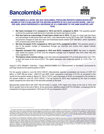 Vorschaubild Grupo Cibest (Bancolombia) Quartalsbericht 2013-q2