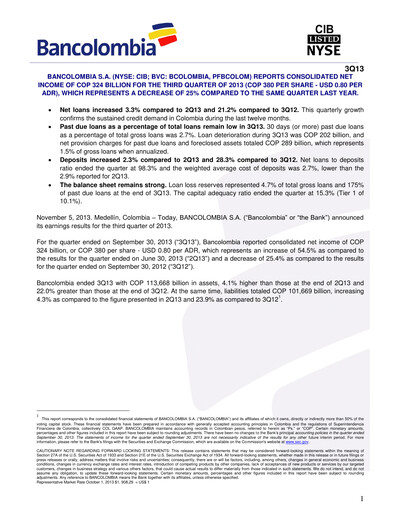 Vorschaubild Grupo Cibest (Bancolombia) Quartalsbericht 2013-q3